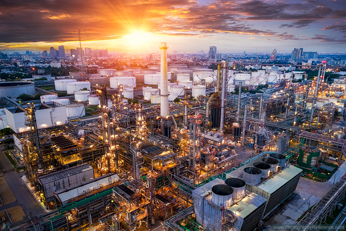 Industrial plant at sunset